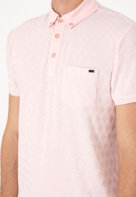 Erkek Slim Fit Polo Yaka Cepli Açık Pembe Dokulu Tişört - 50300036027