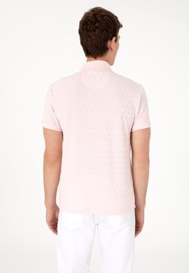 Erkek Slim Fit Polo Yaka Cepli Açık Pembe Dokulu Tişört - 50300036027