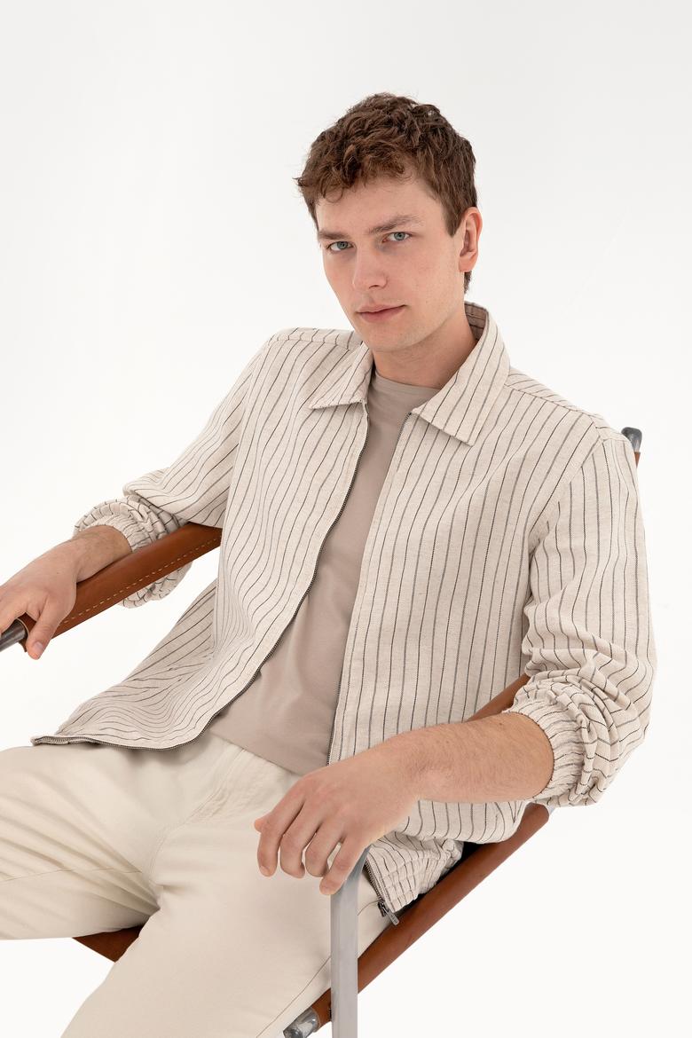 Erkek Krem Fermuarlı Gömlek - 50299602012