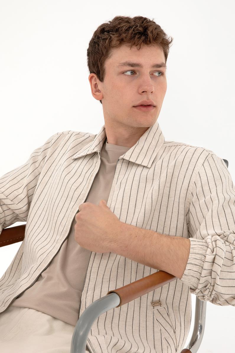 Erkek Krem Fermuarlı Gömlek