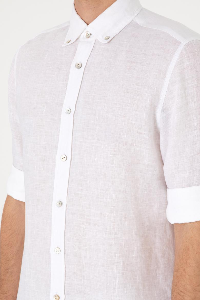 Erkek Beyaz Keten Gömlek - 50299597058