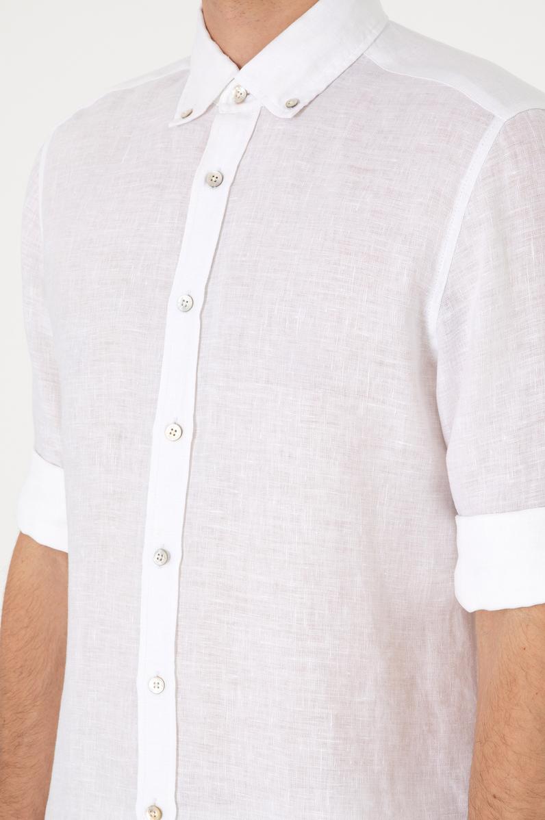 Erkek Beyaz Keten Gömlek