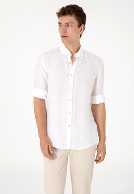 Erkek Beyaz Keten Gömlek - 50299597058