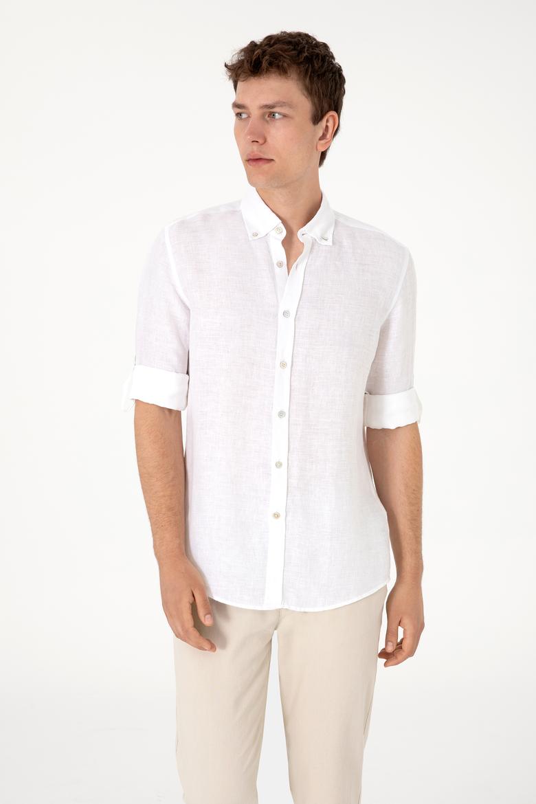 Erkek Beyaz Keten Gömlek - 50299597058