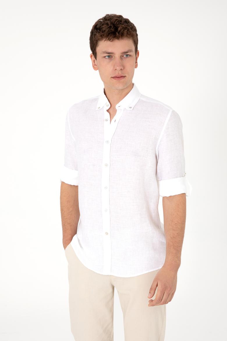 Erkek Beyaz Keten Gömlek