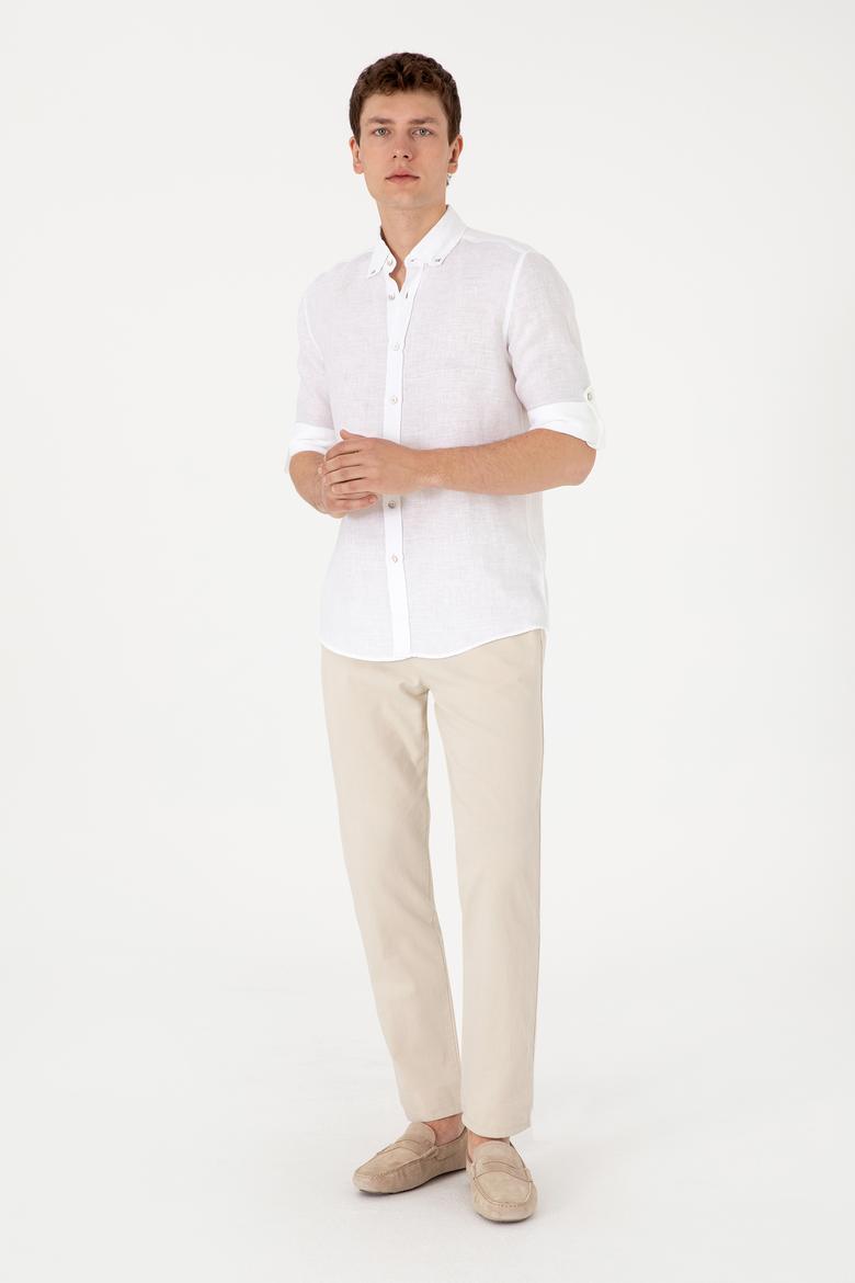 Erkek Beyaz Keten Gömlek - 50299597058