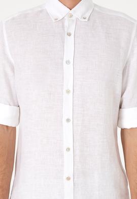 Erkek Beyaz Keten Gömlek - 50299597058
