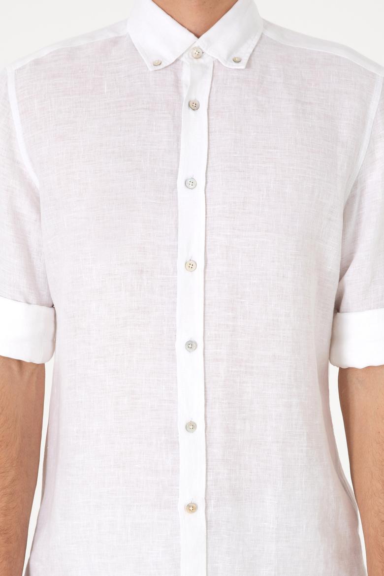 Erkek Beyaz Keten Gömlek - 50299597058
