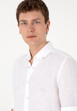 Erkek Beyaz Keten Gömlek - 50299597058