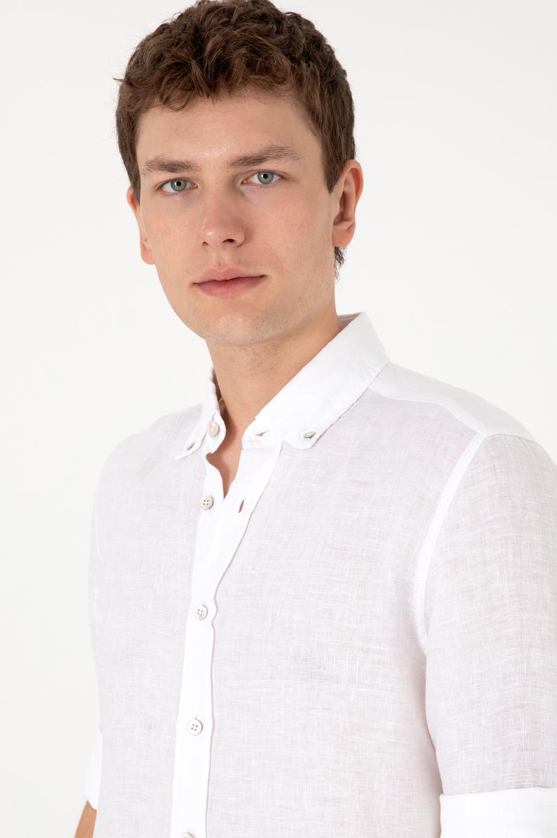 Erkek Beyaz Keten Gömlek