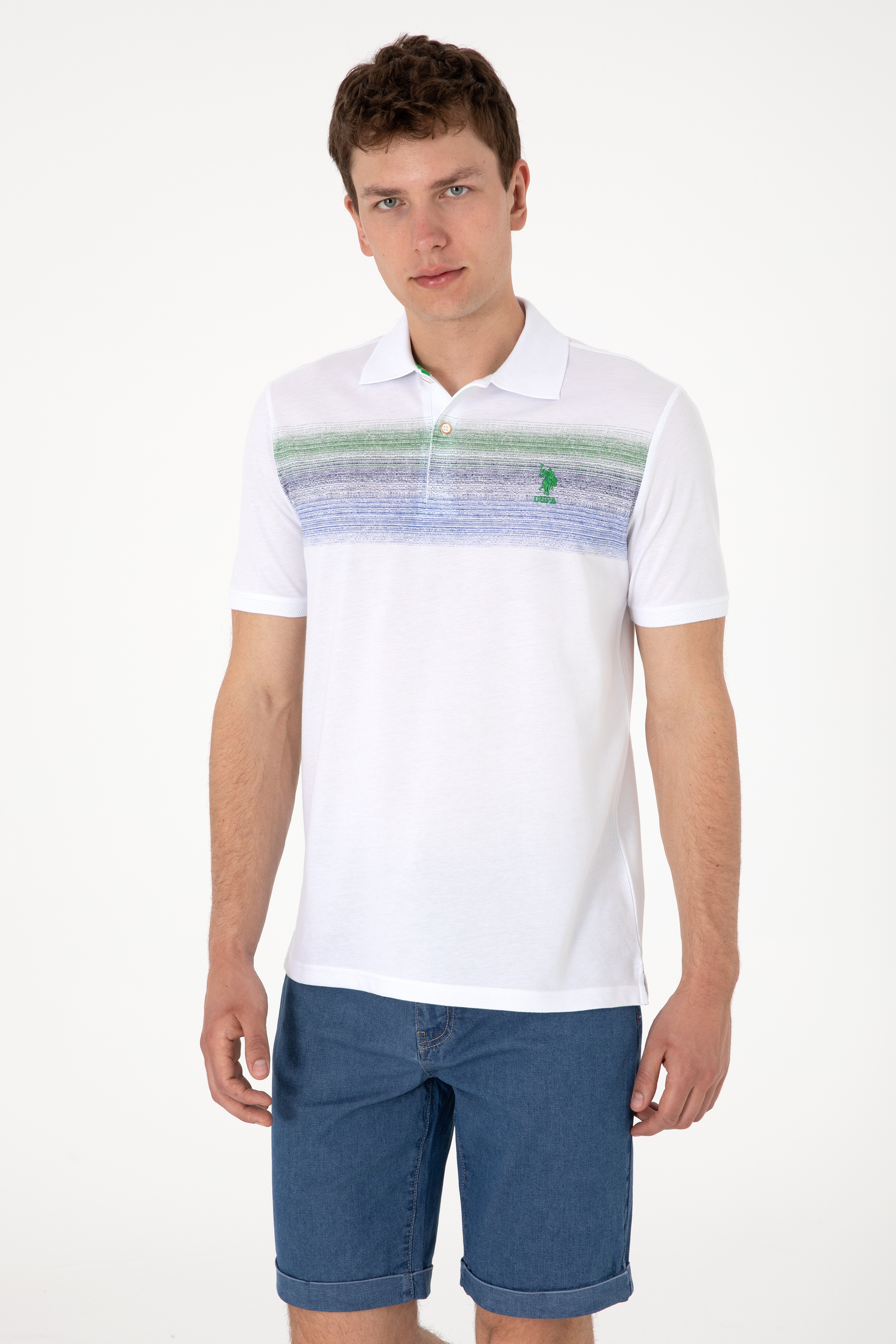Erkek Regular Fit Polo Yaka Mavi Tişört - Image 3