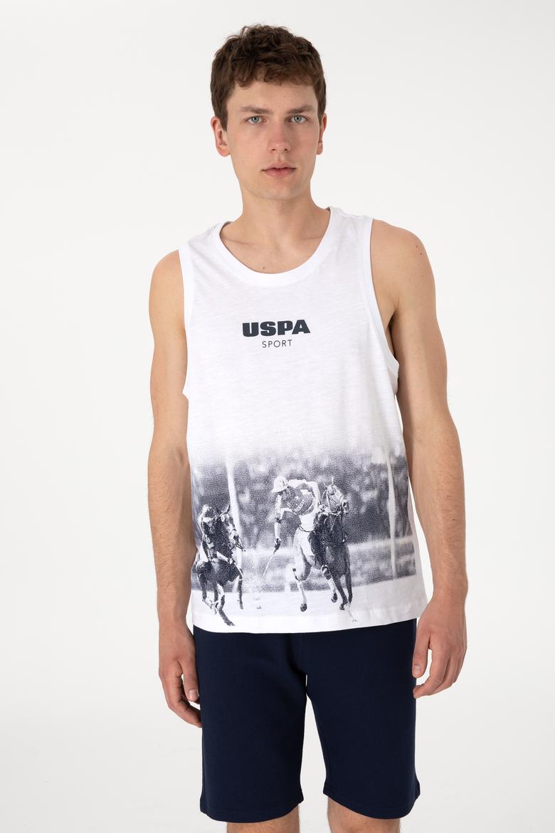 Erkek Regular Fit Bisiklet Yaka Beyaz Kolsuz Tişört