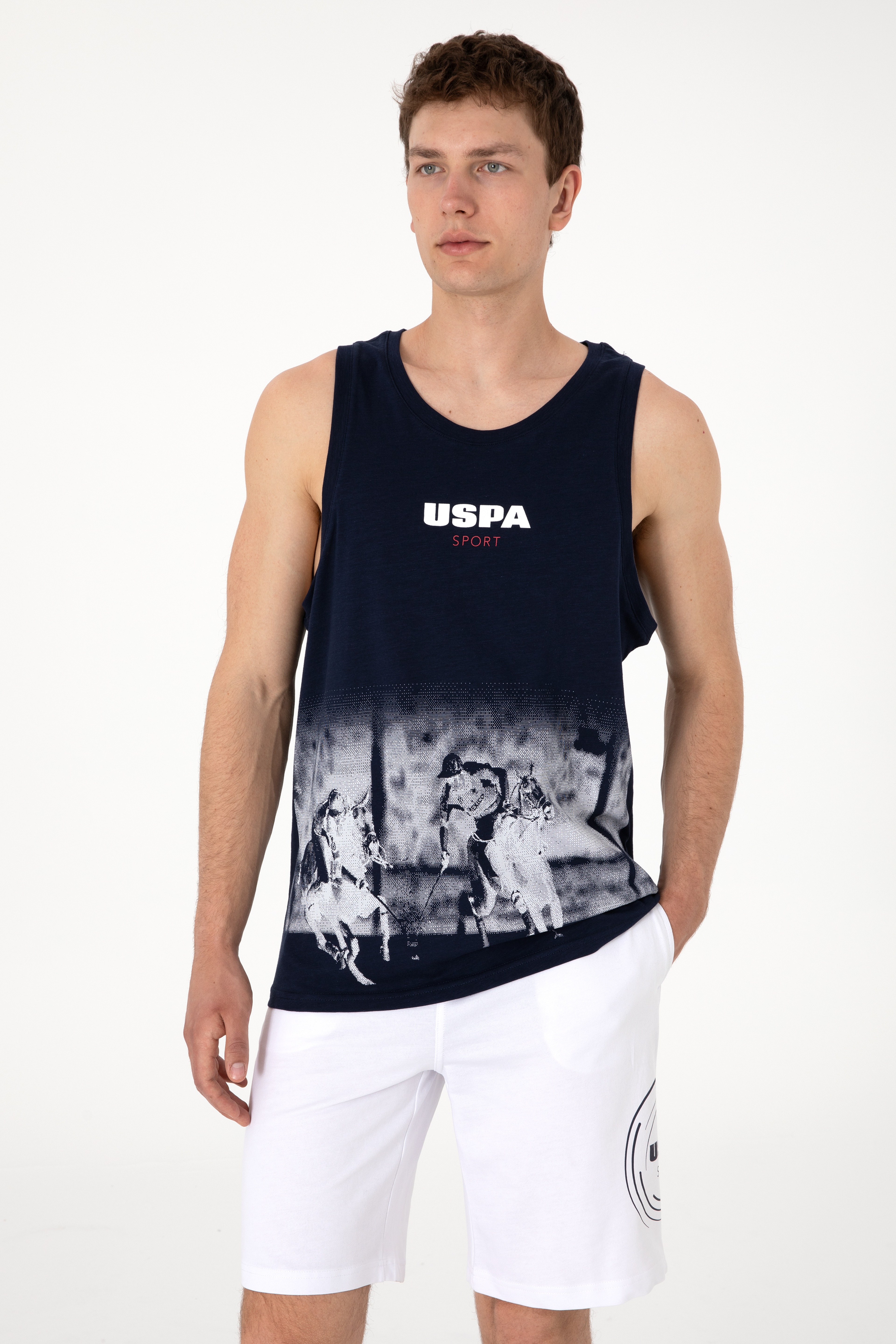 Erkek Regular Fit Bisiklet Yaka Lacivert Kolsuz Tişört - Image 1