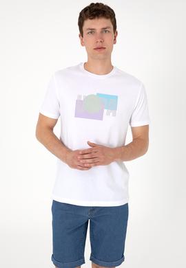 Erkek Regular Fit Beyaz Bisiklet Yaka Tişört - 50300593004