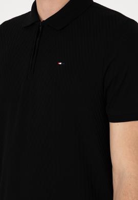 Erkek Regular Fit Fermuarlı Siyah Dokulu Tişört - 50299583021