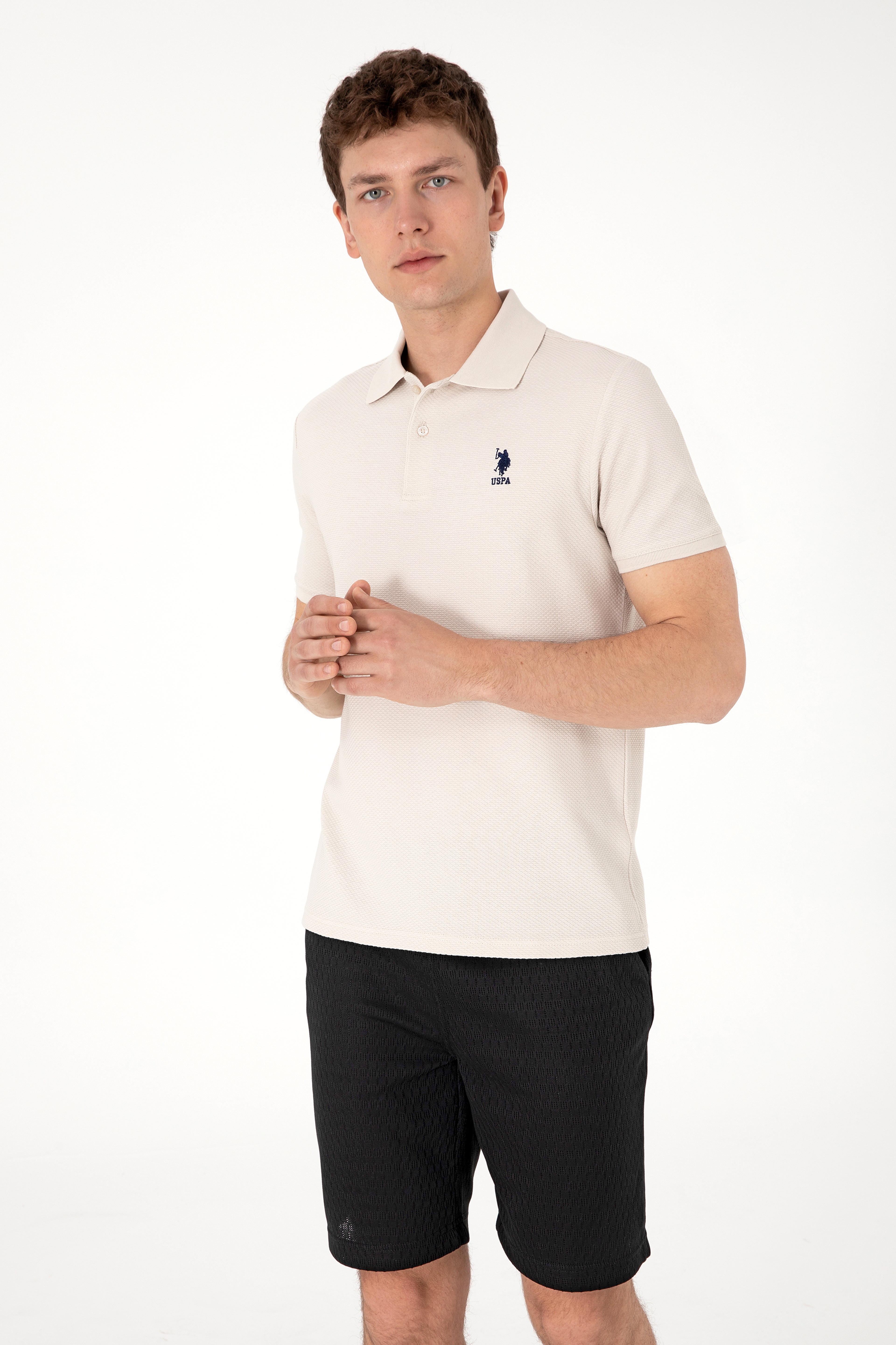 Erkek Regular Fit Polo Yaka Taş Dokulu Tişört