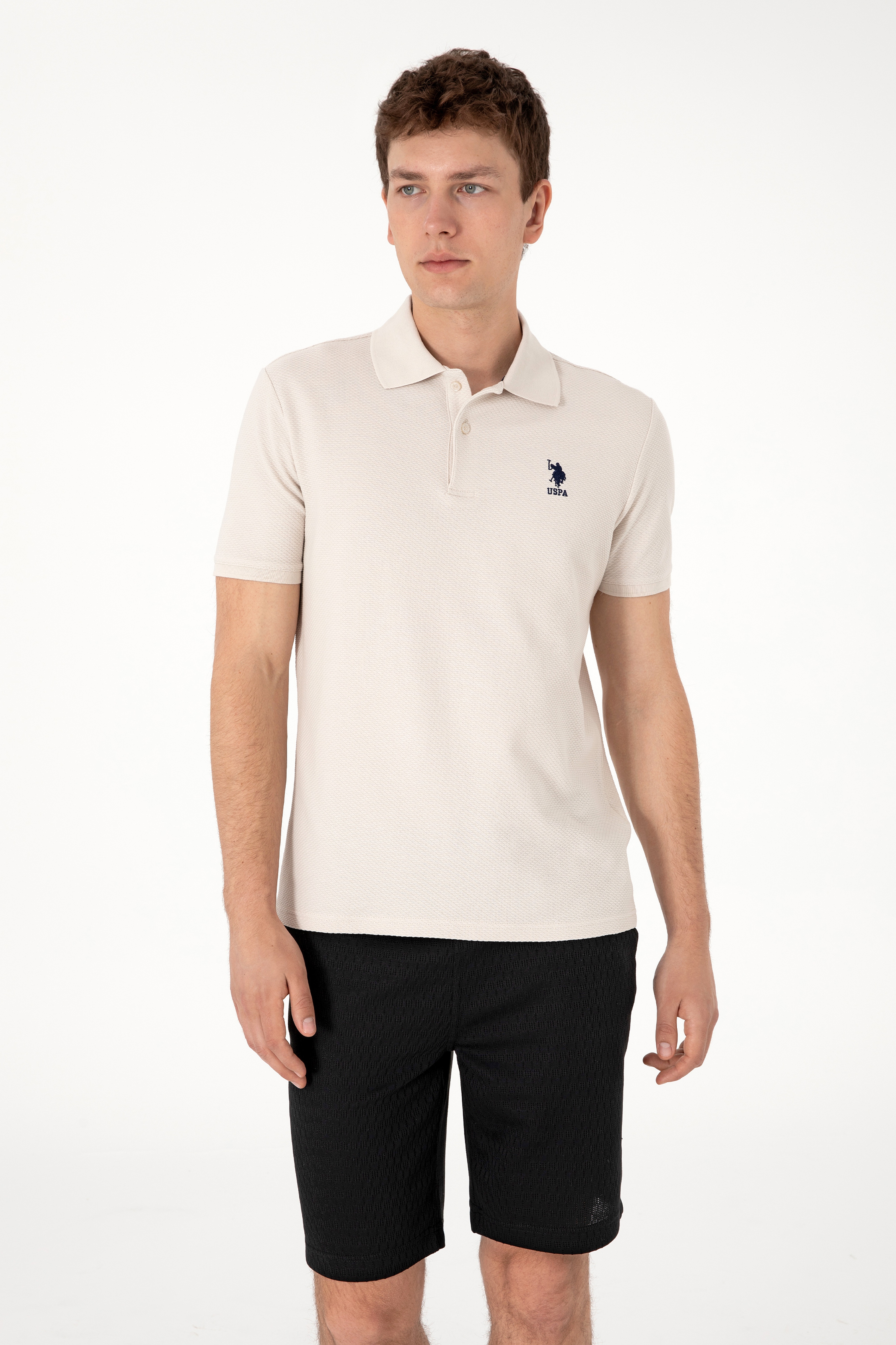 Erkek Regular Fit Polo Yaka Taş Dokulu Tişört - Image 1