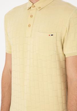 Erkek Slim Fit Polo Yaka Cepli Açık Haki Dokulu Tişört - 50300084001