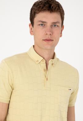 Erkek Slim Fit Polo Yaka Cepli Açık Haki Dokulu Tişört - 50300084001
