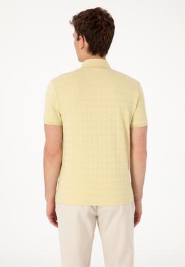 Erkek Slim Fit Polo Yaka Cepli Açık Haki Dokulu Tişört - 50300084001