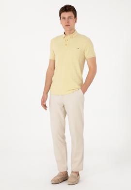 Erkek Slim Fit Polo Yaka Cepli Açık Haki Dokulu Tişört - 50300084001