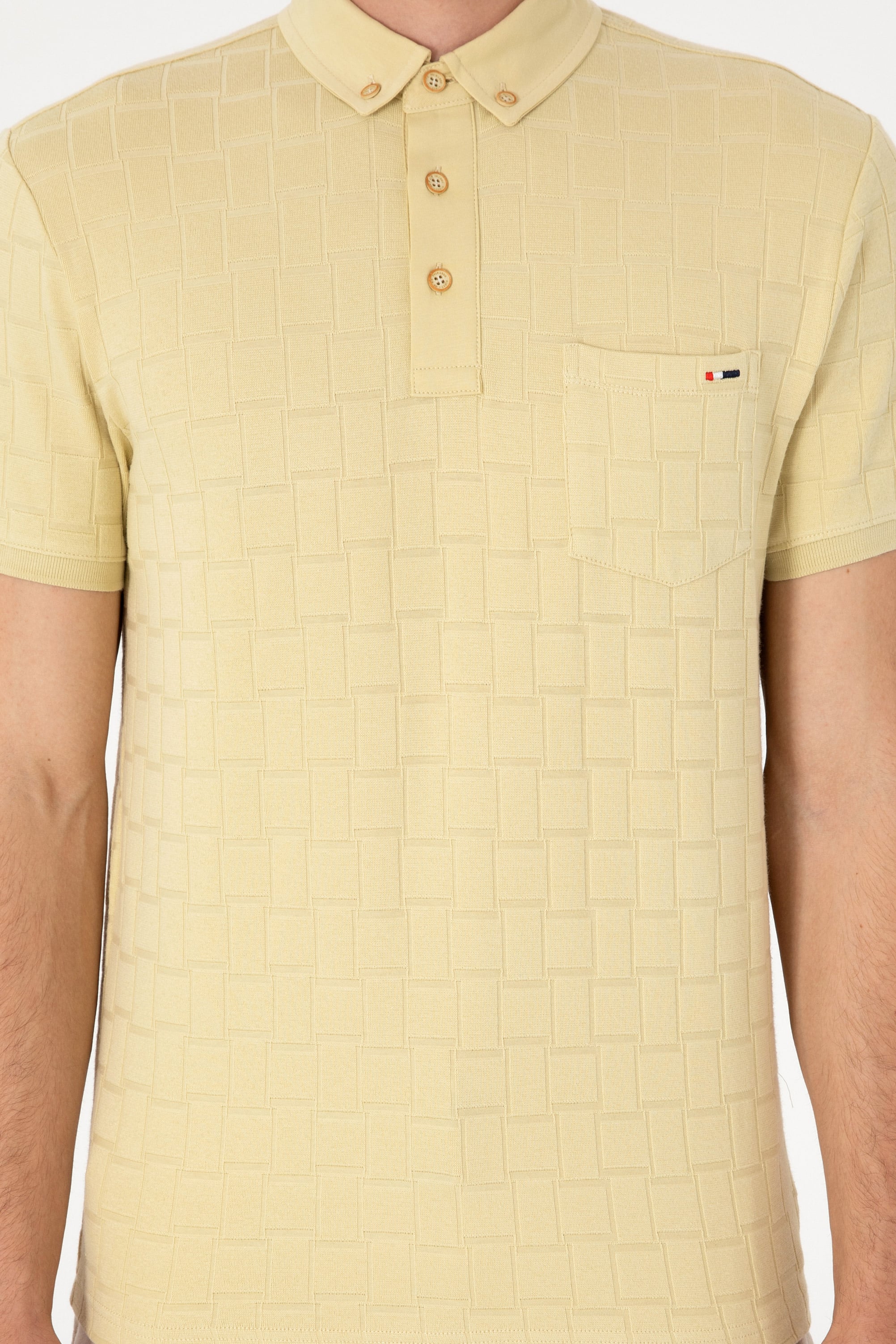 Erkek Slim Fit Polo Yaka Cepli Açık Haki Dokulu Tişört - Image 6