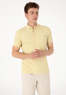 Erkek Slim Fit Polo Yaka Cepli Açık Haki Dokulu Tişört - 50300084001