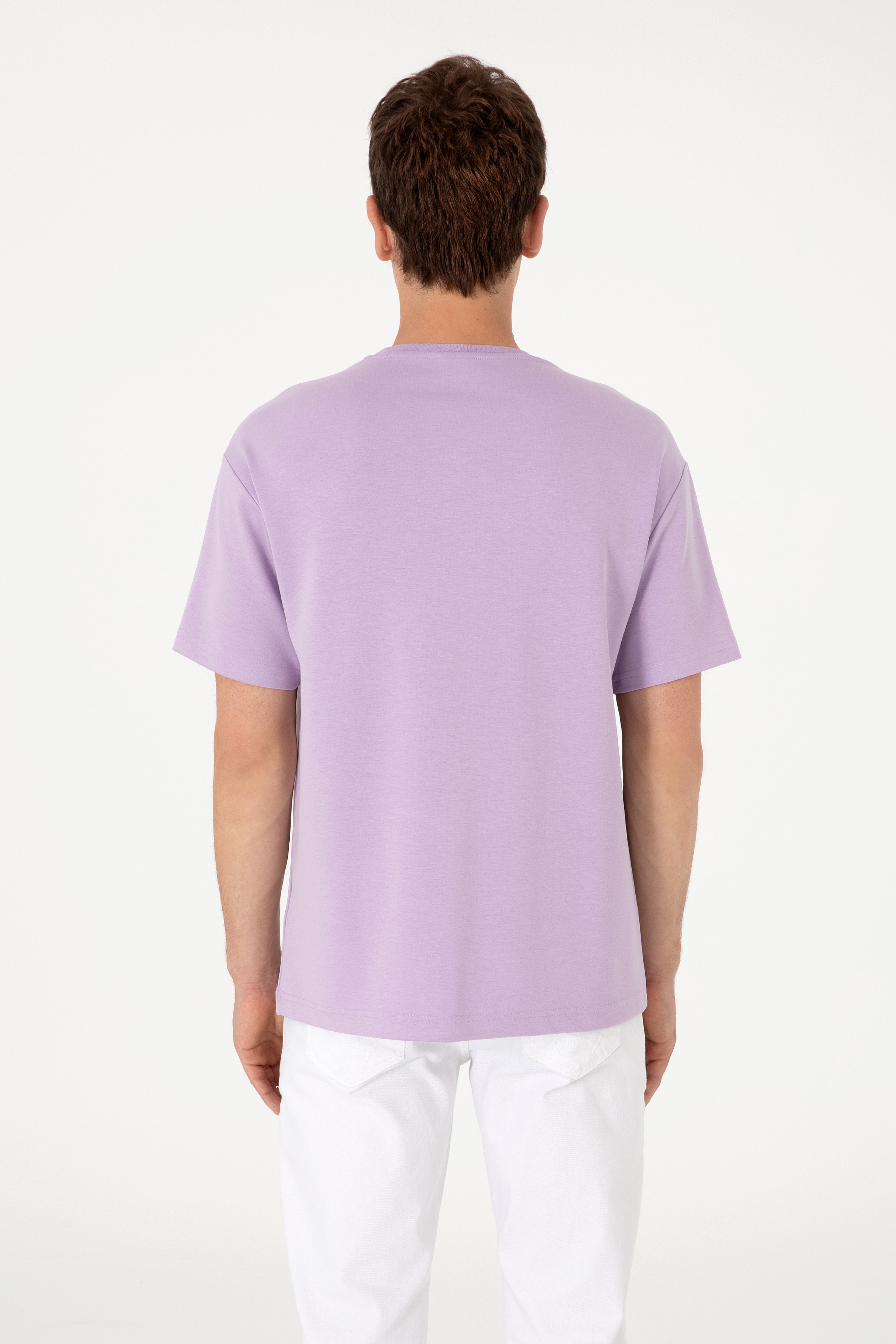 Erkek Comfort Fit Lila Bisiklet Yaka Tişört - Image 5
