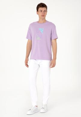 Erkek Comfort Fit Lila Bisiklet Yaka Tişört - 50299882009