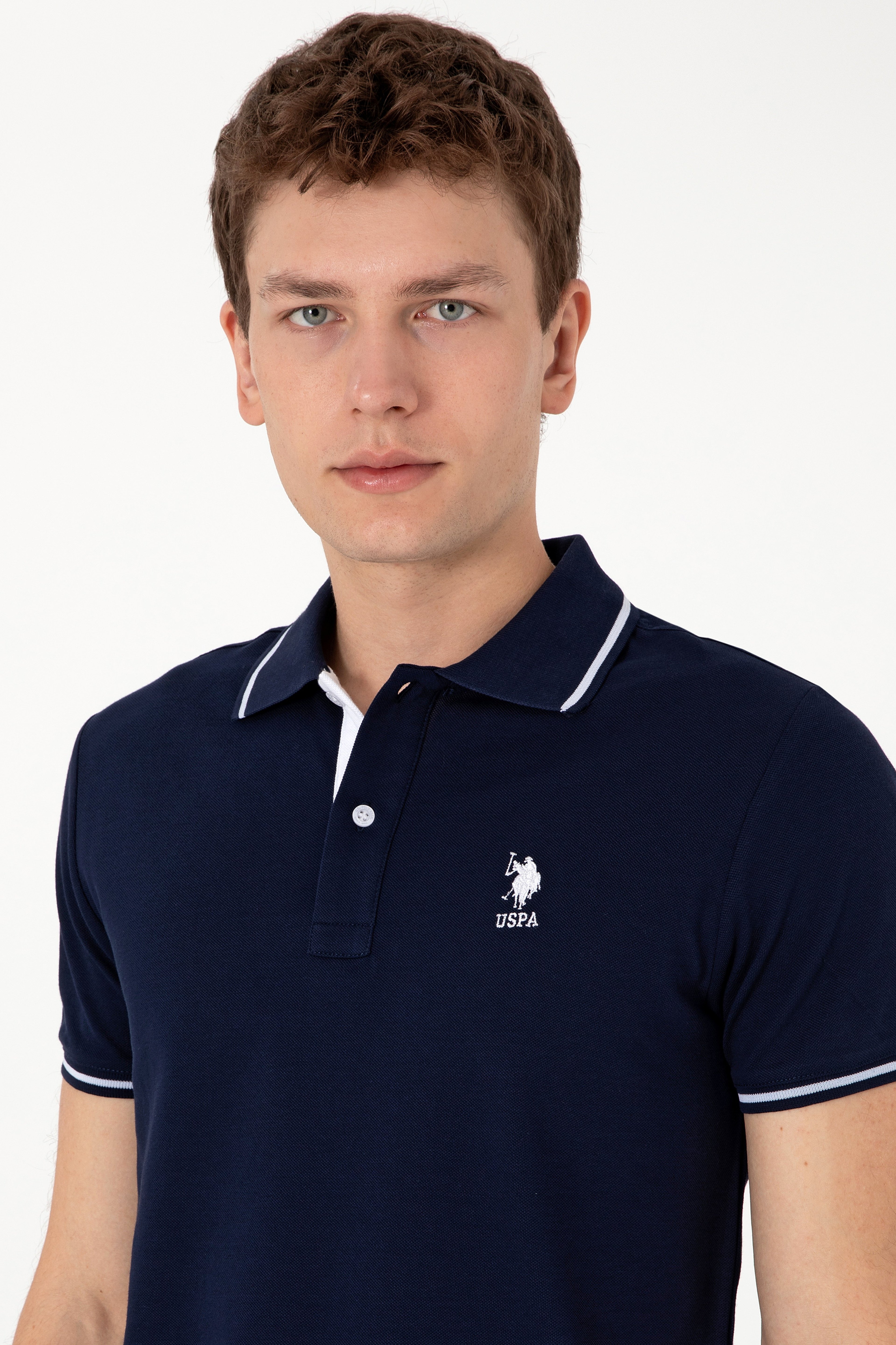 Erkek Slim Fit Polo Yaka Lacivert Basic Tişört - Image 2