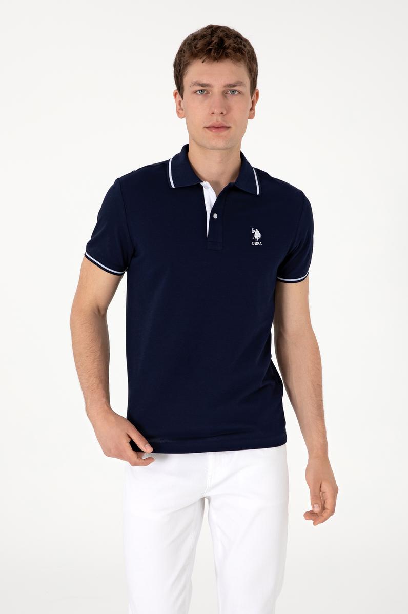 Erkek Slim Fit Polo Yaka Lacivert Basic Tişört
