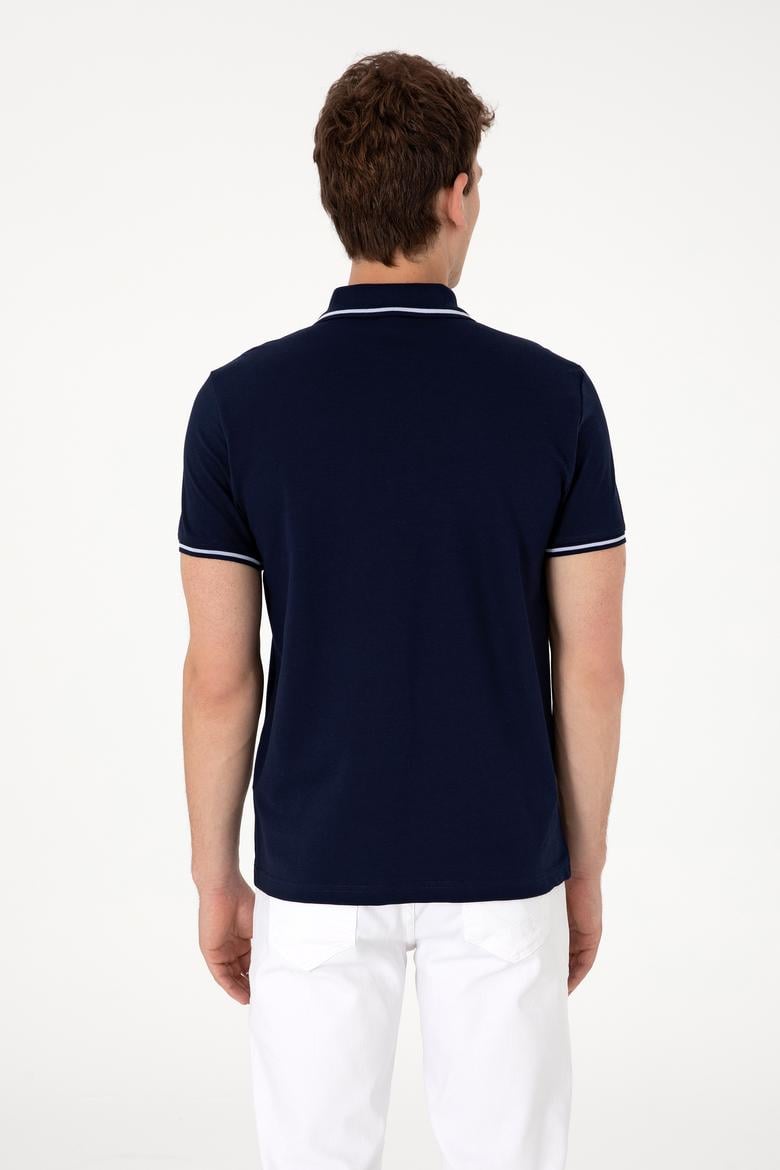 Erkek Slim Fit Polo Yaka Lacivert Basic Tişört - 50305980031