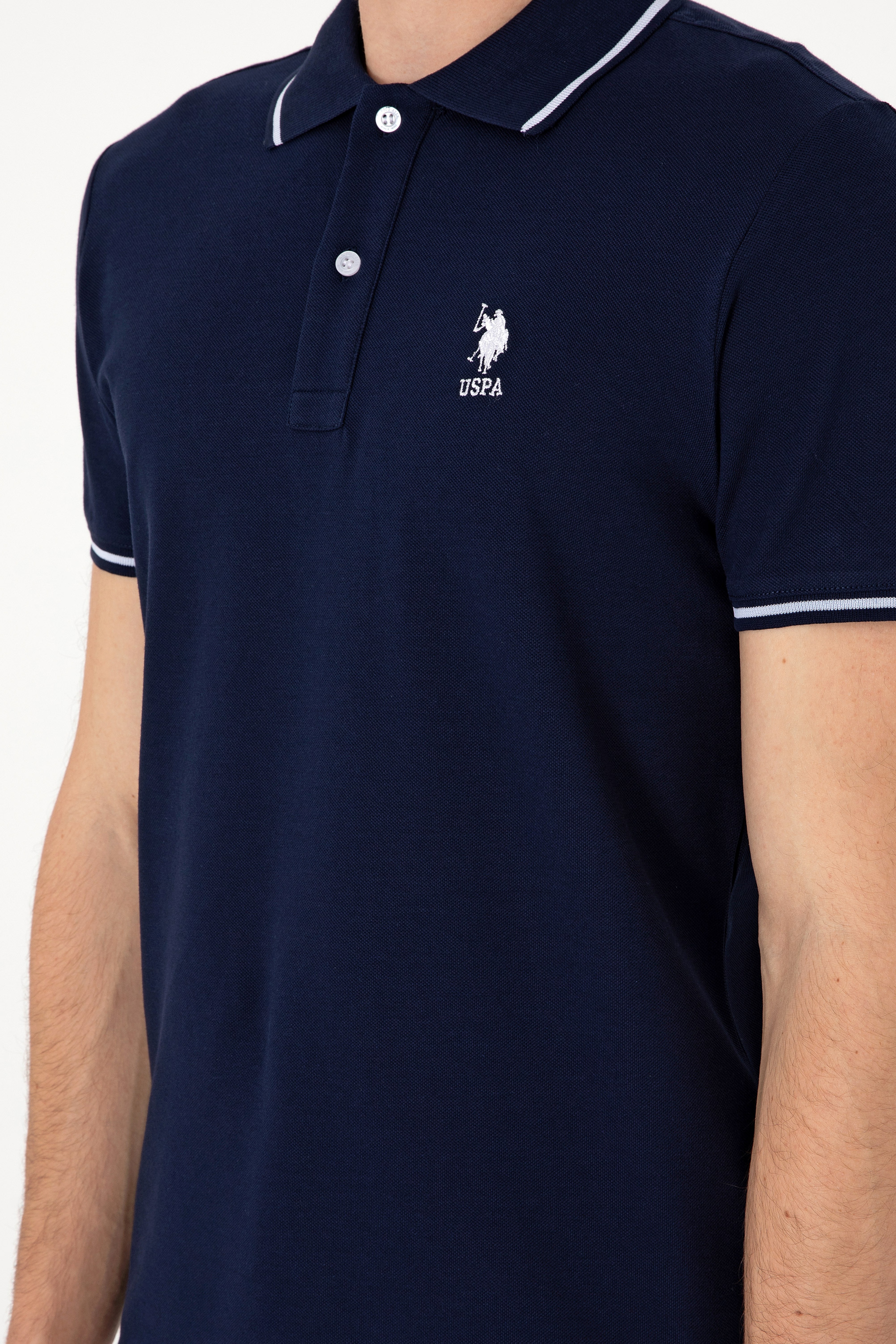 Erkek Slim Fit Polo Yaka Lacivert Basic Tişört - Image 7