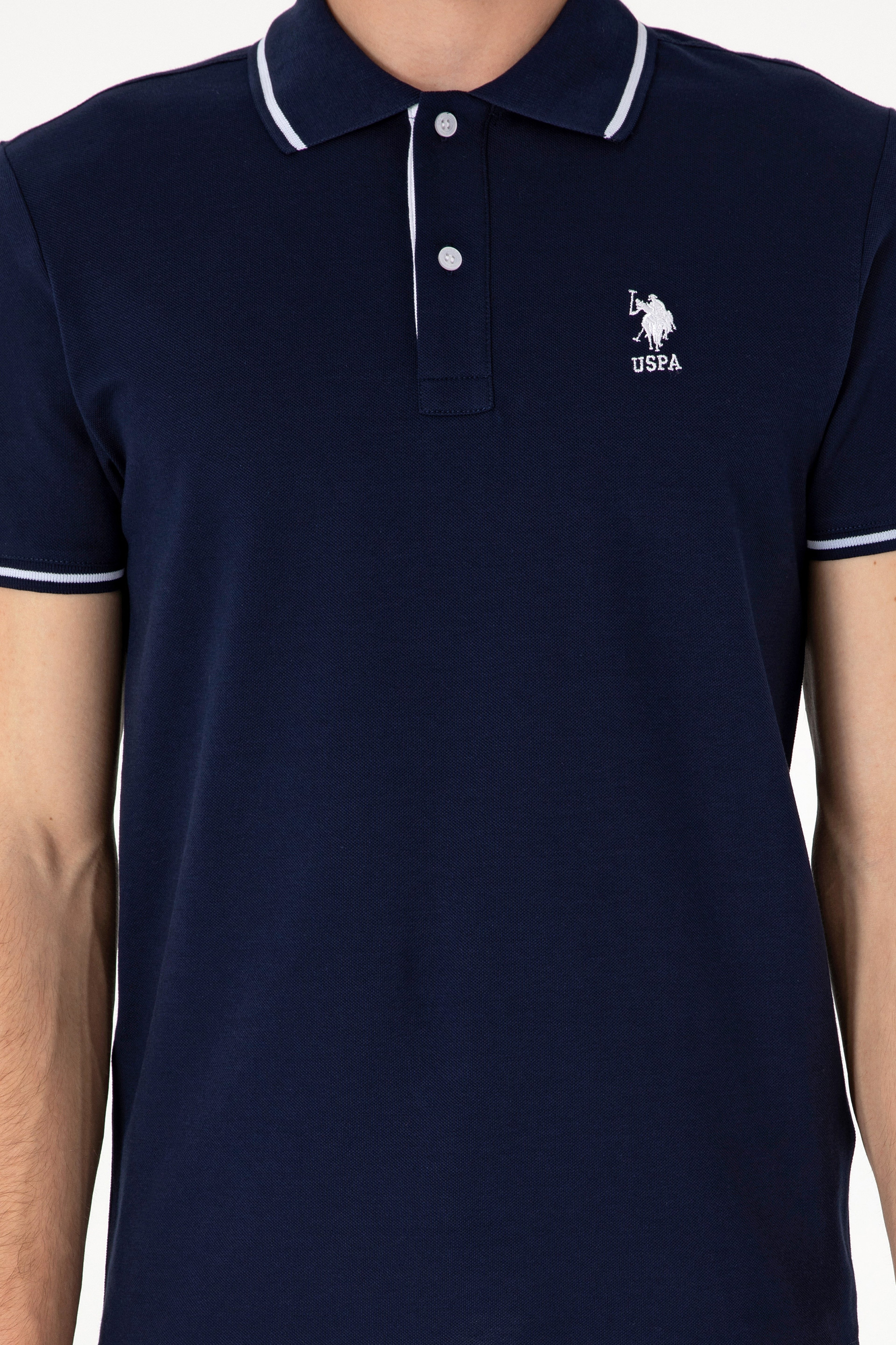 Erkek Slim Fit Polo Yaka Lacivert Basic Tişört - Image 6