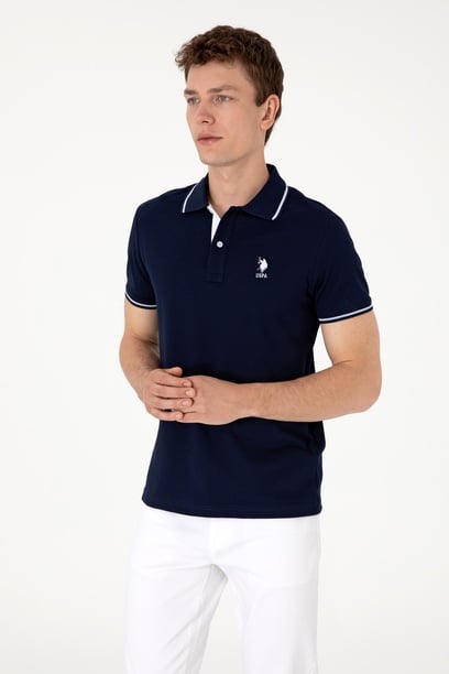 Erkek Slim Fit Polo Yaka Lacivert Basic Tişört