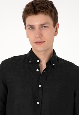 Erkek Siyah Keten Gömlek - 50299597098