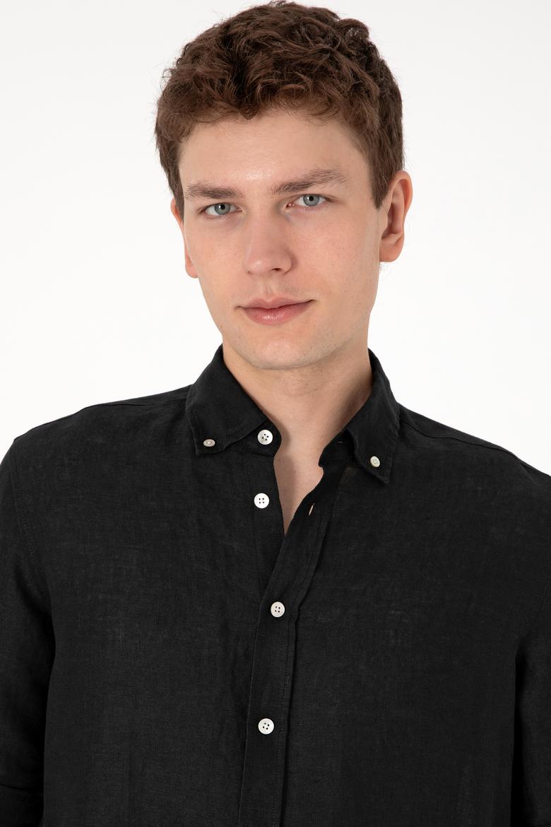 Erkek Siyah Keten Gömlek - 50299597098