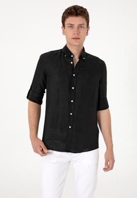 Erkek Siyah Keten Gömlek - 50299597098