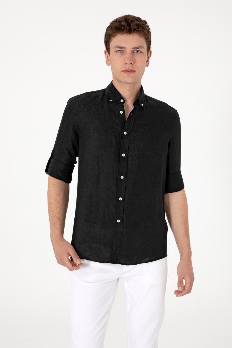Erkek Siyah Keten Gömlek