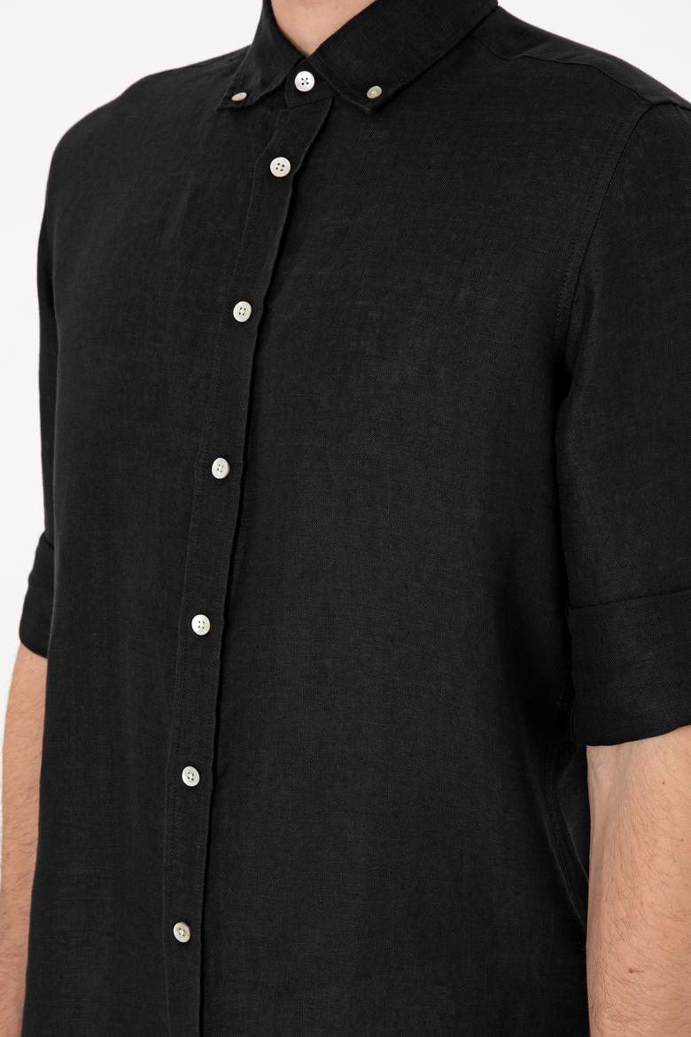 Erkek Siyah Keten Gömlek - 50299597098