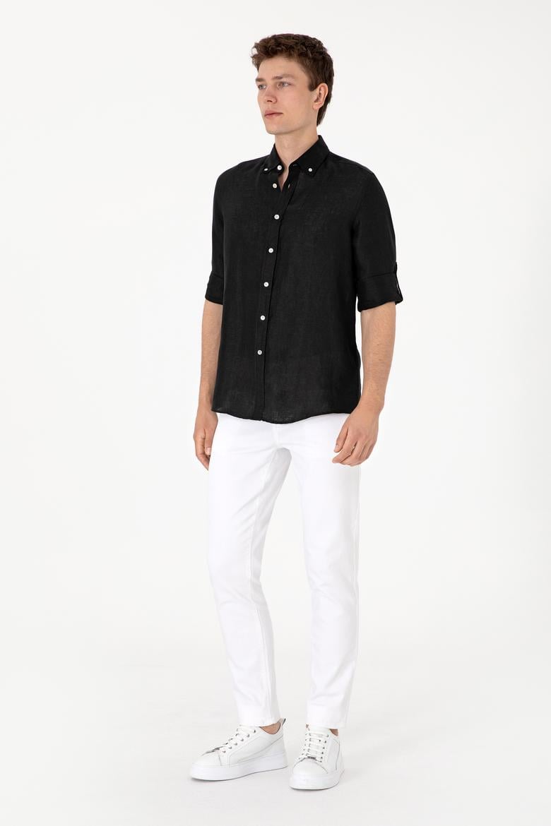 Erkek Siyah Keten Gömlek - 50299597098