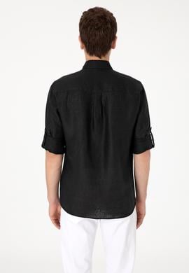 Erkek Siyah Keten Gömlek - 50299597098