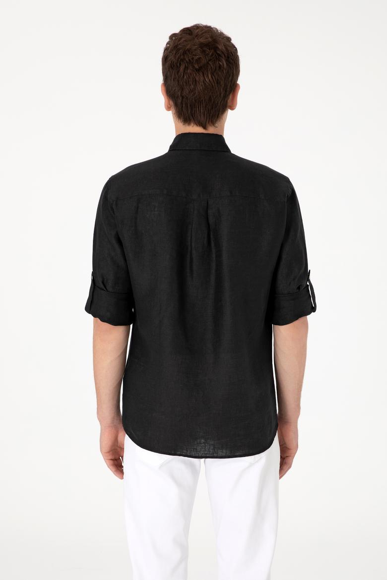 Erkek Siyah Keten Gömlek - 50299597098
