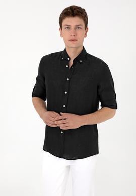 Erkek Siyah Keten Gömlek - 50299597098