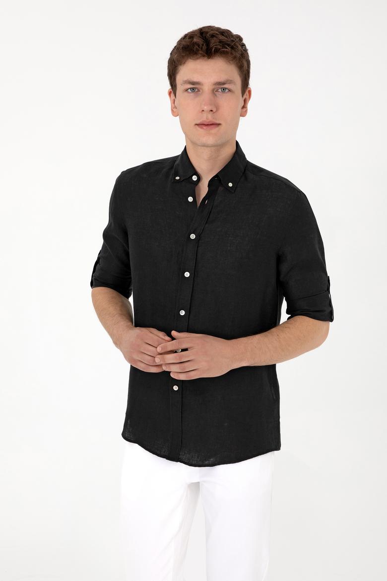 Erkek Siyah Keten Gömlek - 50299597098