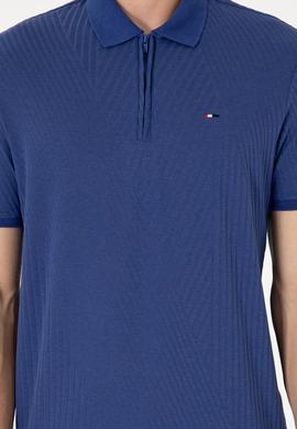 Erkek Regular Fit Fermuarlı Açık Lacivert Dokulu Tişört - 50299583037