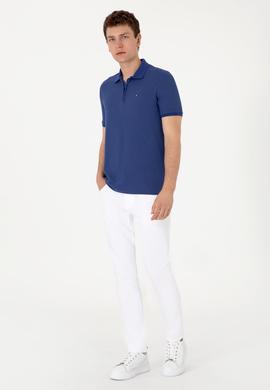 Erkek Regular Fit Fermuarlı Açık Lacivert Dokulu Tişört - 50299583037