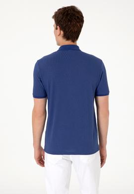 Erkek Regular Fit Fermuarlı Açık Lacivert Dokulu Tişört - 50299583037