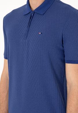 Erkek Regular Fit Fermuarlı Açık Lacivert Dokulu Tişört - 50299583037