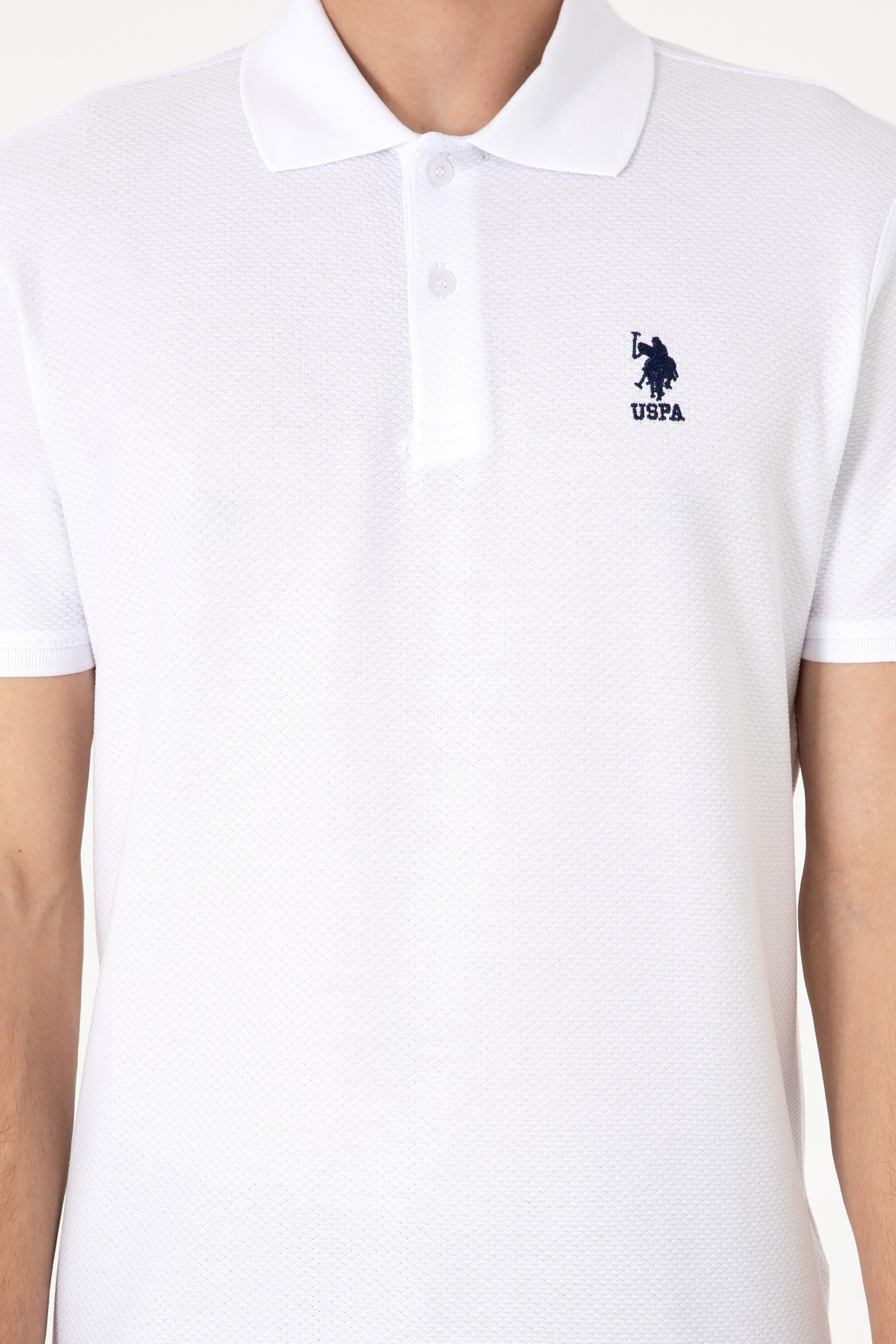 Erkek Regular Fit Polo Yaka Beyaz Dokulu Tişört - Image 6